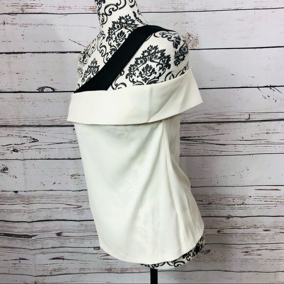 Ramy Brook Luca One Shoulder Off Shoulder Asymmetrical Top Ivory Black XS S - Picture 6 of 10